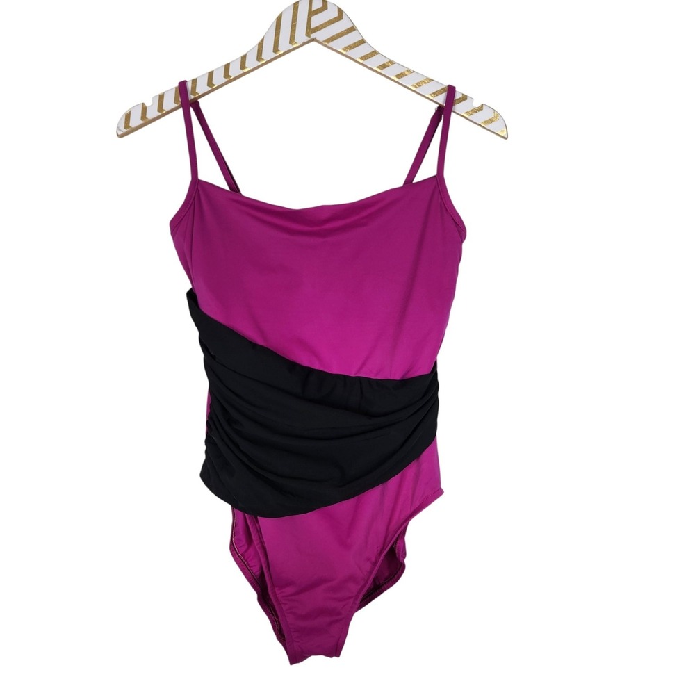 MAGICSUIT Swimsuit Womens 14 Pink Colorblock One‎ Piece Ruched Tummy Control